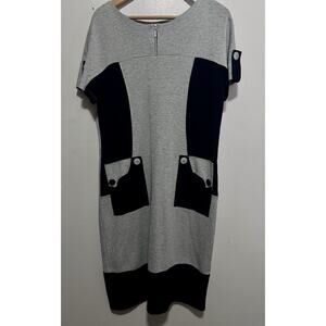 Body Con Dress Black and Gray Size Medium Knee Length Short Sleeve Stretch EUC